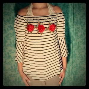 Long sleeve off the shoulder, striped and soft